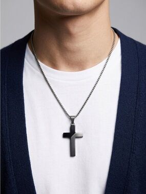 True Religion Cross Necklace | Men’s Two-Tone Stainless 24” Chain